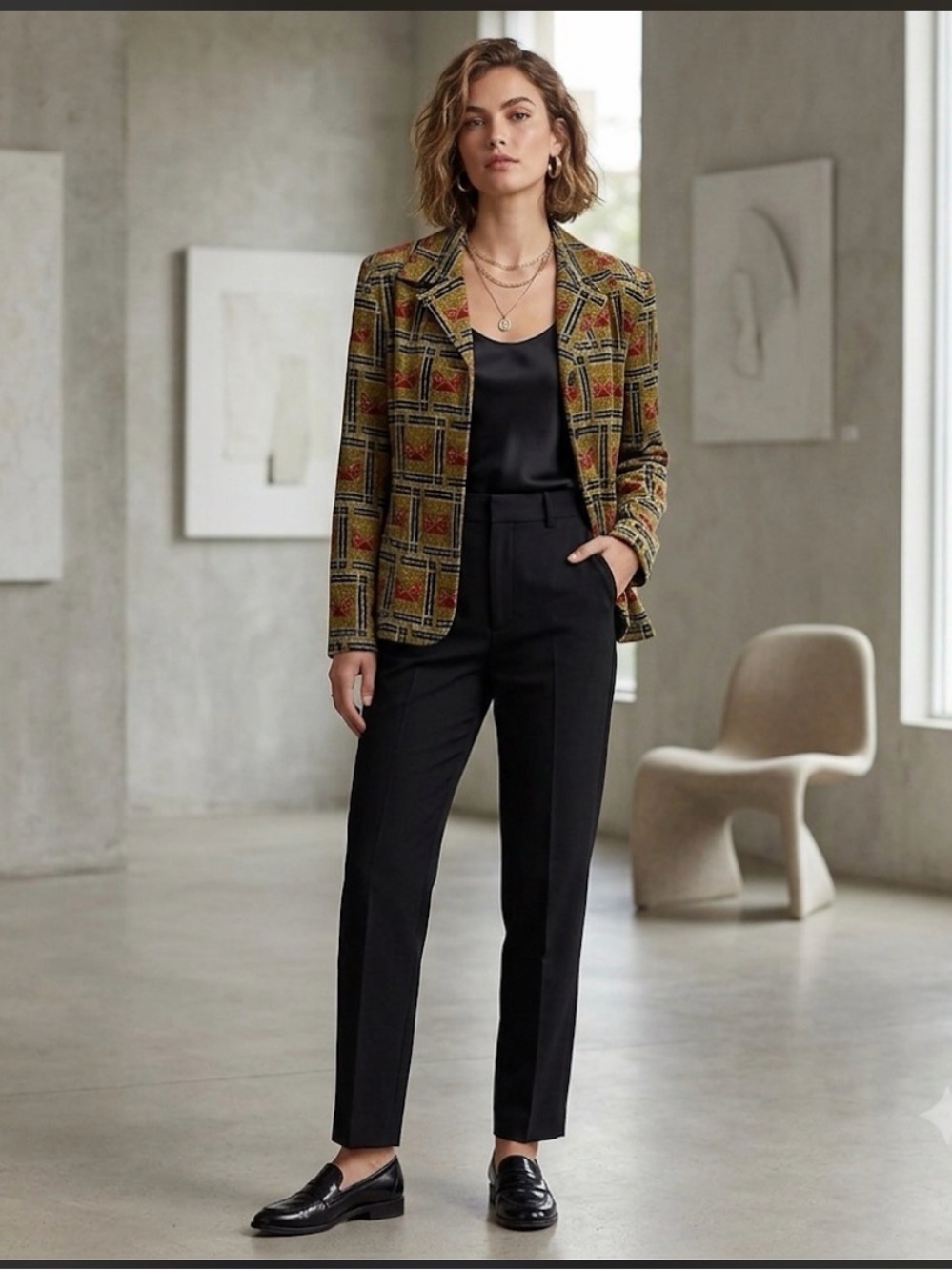 VTG 90s Harve Bernard Velvet Tile Print Fitted Blazer Size 10.